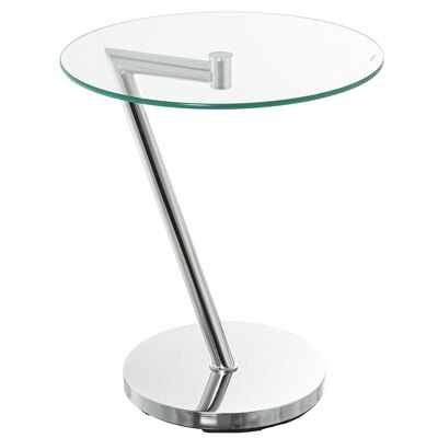 CHROME METAL AUXILIARY TABLE WITH TRANSPARENT GLASS °45X52CM, GLASS TEMPL:8MM ST84265