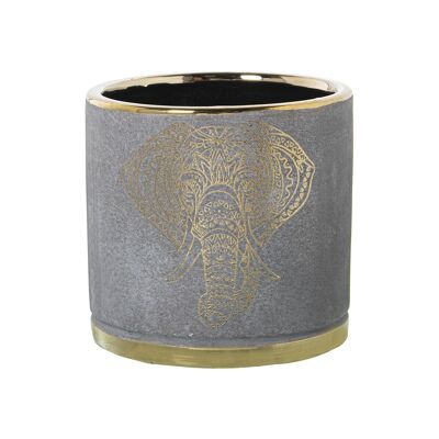 FIORIERA IN CERAMICA GRIGIO/ORO ELEFANTE °14X14CM ST50245