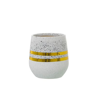 SILVER/WHITE CERAMIC PLANTER W/GOLD STRIPES _°13X14CM ST52724