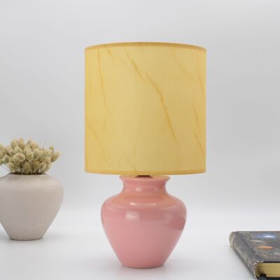 Lámpara de mesa Babyrosa/rosa con pantalla de tela estilo pergamino