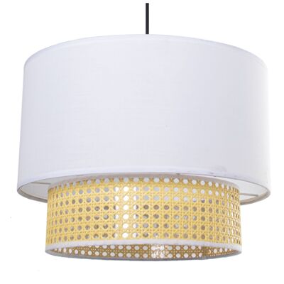 CEILING LAMP 2 RINGS WICKER/WHITE COTTON,1XE27,MAX.40W °40X30CM, BLACK CABLE 44CM ST39923