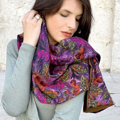 Two-tone scarf in virgin wool satin - purple/cocoa