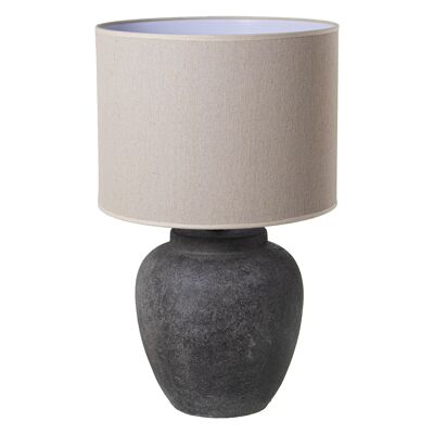 LAMPADA DA TAVOLO IN CERAMICA NERA LAVATA CON SCHERMO IN LINO GRIGIO _40X40X66CM 1XE27 MAX60W ST76167