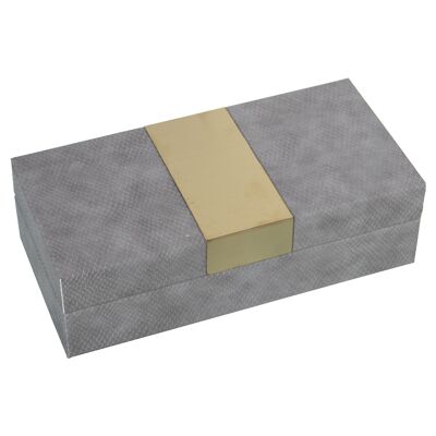 BOITE A BIJOUX BOIS/CUIR GRIS/OR 25X12X7.5CM ST12547