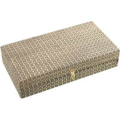 SCHMUCKKASTEN AUS METALL MIT GOLDENEM SPIEGEL _38X20X8 CM. ST76147