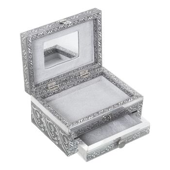 BOÎTE À BIJOUX EN MÉTAL AVEC MIROIR ARGENT _18X13X9CM ST76149 2