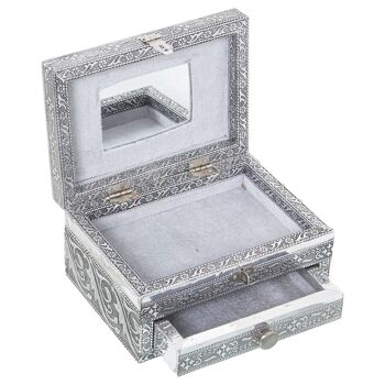 BOÎTE À BIJOUX EN MÉTAL AVEC MIROIR ARGENT _18X13X9CM ST76153 2