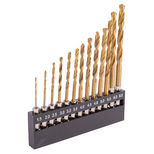 13pc Titanium Coated 1.5-6.5mm Steel Hex Shank Drill Bit Set - By Blackspur