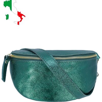 Iridescent leather fanny pack with metal closure Size M
