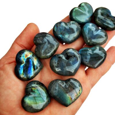 10 Pcs Lot of Flash Labradorite Puffy Heart (30mm)