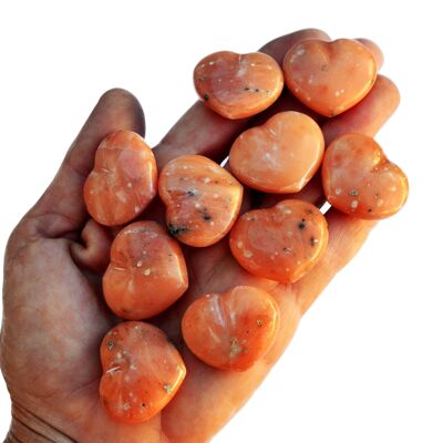 10 Stück Taschenherz aus orangefarbenem Calcit (30 mm)