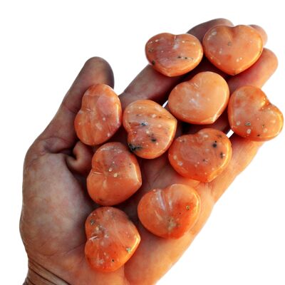 Lot de 10 cœurs de poche en calcite orange (30 mm)