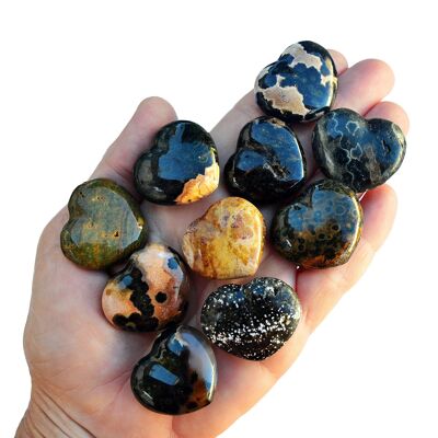 Lote de 10 piezas de cristal de corazón hinchado Ocean Jasper (30 mm)