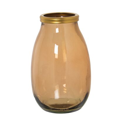 VASE VERRE RECYCLÉ 28CM BRUN BORD DORÉ _°18X28CM BOUCHE:°9CM ST11091
