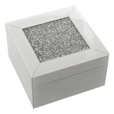 WHITE CRYSTAL JEWELRY BOX WITH DIAMONDS 14X14X8CM ST11697