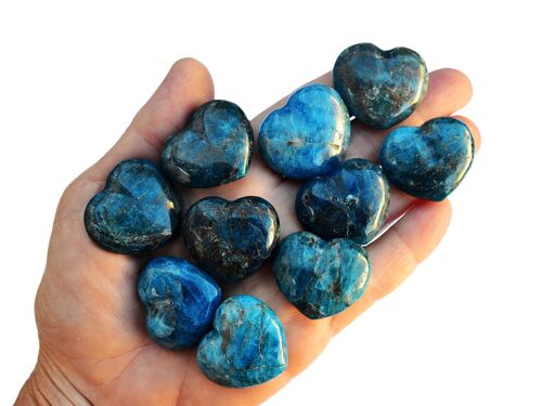 Lote de 10 piezas de cristal de corazón hinchado de apatita azul (30 mm)