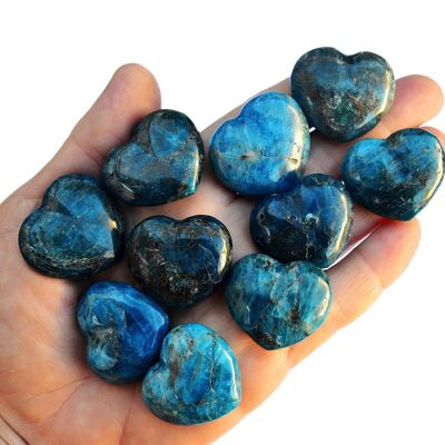 Lotto di 10 pezzi di cristallo di cuore rialzato in apatita blu (30 mm)