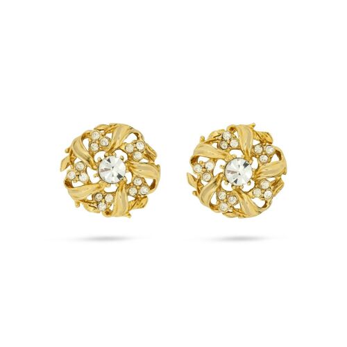 Vintage Gold Swarovski Flower Clip-On Earrings