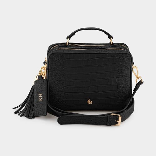 Black Croc Tate Top Handle Bag