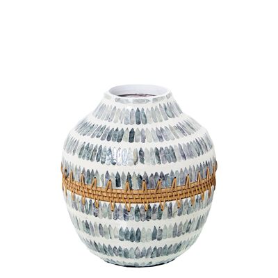 MOTHER OF PEARL/RATTAN VASE _°24X28CM MOUTH:°9CM ST53185