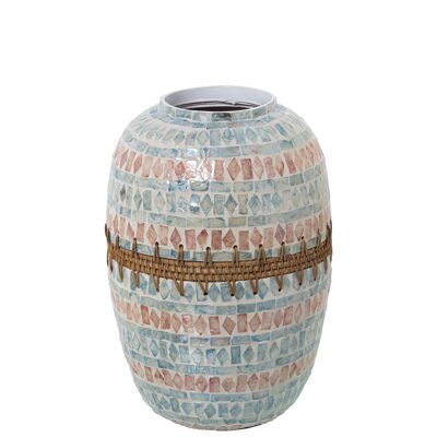 MOTHER OF PEARL/RATTAN VASE _°24X36CM MOUTH:11CM ST53178