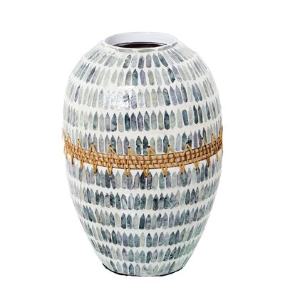 MOTHER OF PEARL/RATTAN VASE _°24X36CM MOUTH_°10CM ST53184
