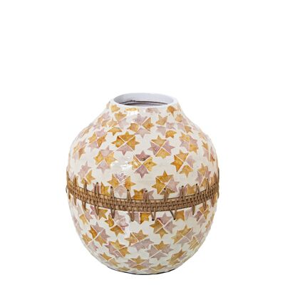MOTHER OF PEARL/RATTAN VASE _°25X27CM MOUTH:°9CM ST53182