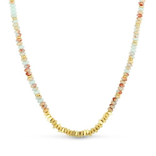 Coral and Gold Beaded Necklace