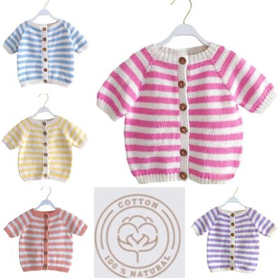 Organic Cotton Handmade Summer Half Sleeve Striped Cardigans