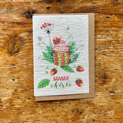Carte de vœux ensemencée à planter Mamie chérie fraise par 5