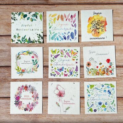 Small square traditional birthday greeting cards in a set of 5 x 9