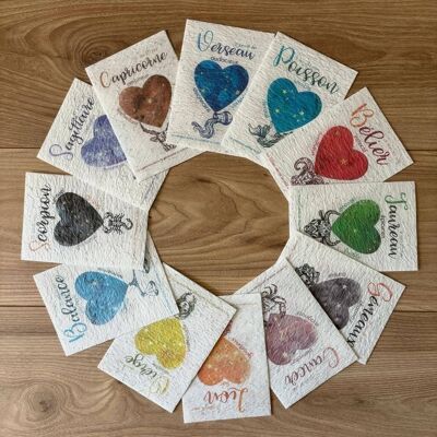 Seeded greeting card to plant Astrological zodiac sign in set of 1 x 12