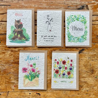 Seeded greeting card to plant thank you / thank you in set of 3 x 5