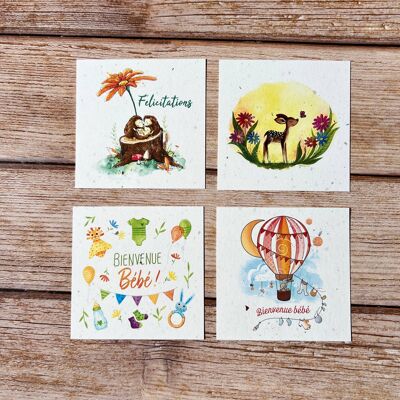 Small square traditional birth greeting cards in a set of 4 x 5