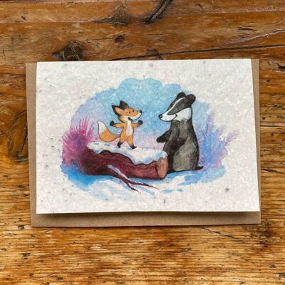 Tarjeta de felicitación con semillas para plantar animales de invierno.