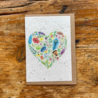 Seeded greeting card to plant Heart of flowers / in English batch of 5