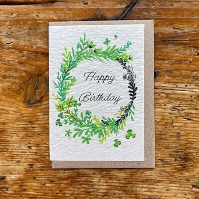 Seeded greeting card to plant Happy Birthday / in English pack of 5 (mint)