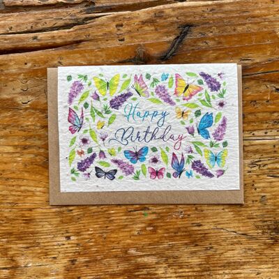 Seeded greeting card to plant Happy Birthday / in English set of 5 (wildflowers)