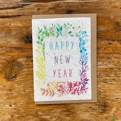 Seeded greeting card to plant Happy New Year / in English pack of 5