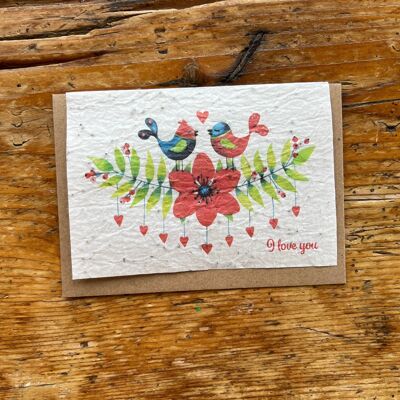 Carte de vœux ensemencée à planter Je t'aime / en lot de anglais par 5