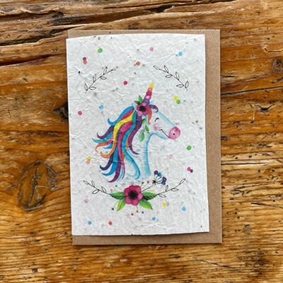 Seeded greeting card to plant Unicorn / in English batch of 5