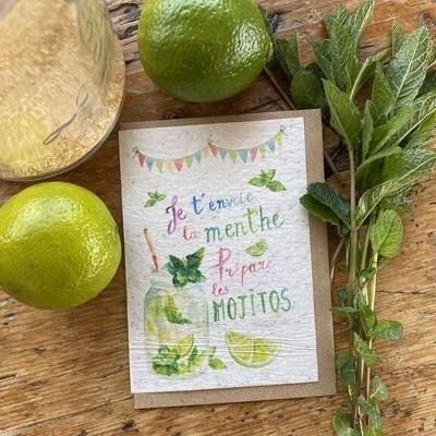 Tarjeta de felicitación con semillas para plantar mojito en lote de semillas de menta