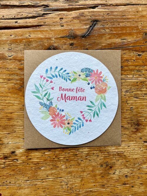 Carte de vœux ensemencée à planter Bonne fête maman ronde par 5