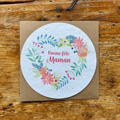 Carte de vœux ensemencée à planter Bonne fête maman ronde par 5
