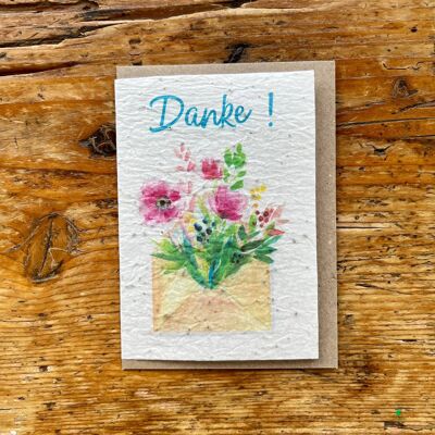 Seeded greeting card to plant thank you / in German per 5
