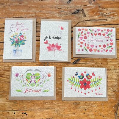 Tarjeta de felicitación con semillas para plantar Amor - San Valentín en set de 3 x 5