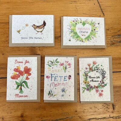 Seeded greeting card to plant Mother's Day in set of 3 x 5