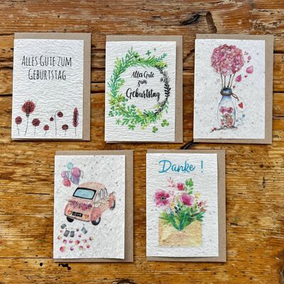 Seeded greeting cards to plant / in German in batch of 3 x 7