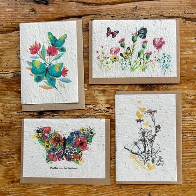 Tarjeta de felicitación con semillas para plantar mariposas en set de 4 x 3