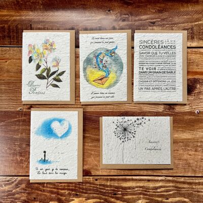 Seeded greeting card to plant condolence / mourning in set of 3 x 5